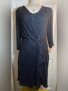 Soho Apparel Black Lace Wrap-Style Long Sleeve Dress